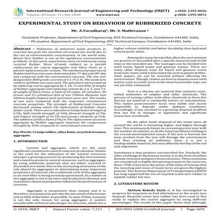 IRJET- Experimental Study on Behaviour of Rubberized Concrete