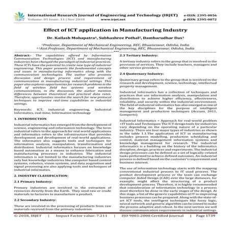 IRJET- Effect of ICT Application in Manufacturing Industry