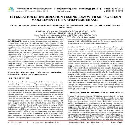 IRJET- Integration of Information Technology With Supply Chain Management for...