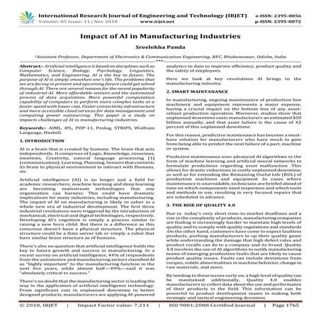 IRJET- Impact of AI in Manufacturing Industries
