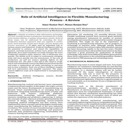 IRJET- Role of Artificial Intelligence in Flexible Manufacturing Process - A ...