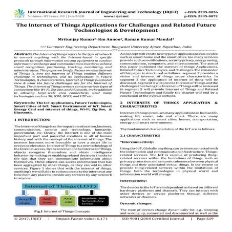 IRJET-The Internet of Things Applications for Challenges and Related Future T...
