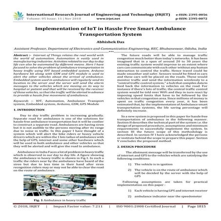 IRJET- Implementation of IoT in Hassle Free Smart Ambulance Transportation Sy...