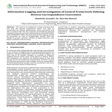 IRJET- Information Logging and Investigation of Control Framework Utilizing D...