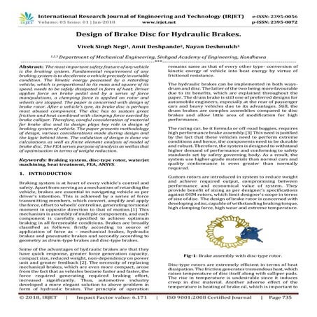 IRJET-Design of Brake Disc for Hydraulic Brakes