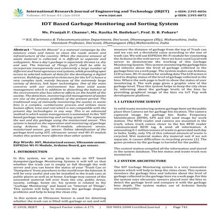IRJET-IOT Based Garbage Monitoring and Sorting System | PDF