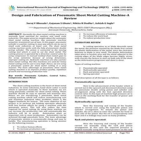 irjet-Design and Fabrication of Pneumatic Sheet Metal Cutting Machine-A Review