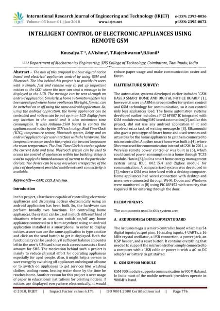 IRJET-Intelligent Control of Electronic Appliances using Remote GSM