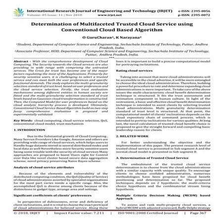IRJET- Determination of Multifaceted Trusted Cloud Service using Conventional...
