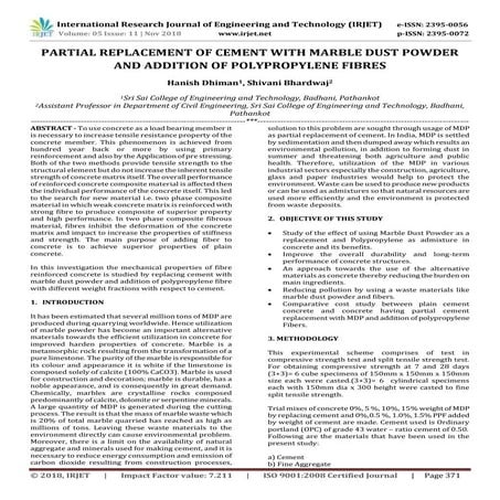 IRJET- Partial Replacement of Cement with Marble Dust Powder and ...