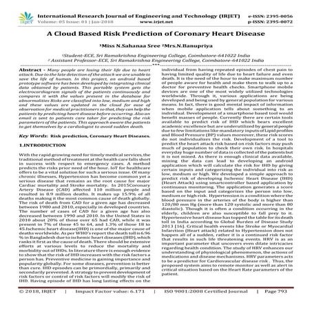 IRJET-A Cloud Based Risk Prediction of Coronary Heart Disease