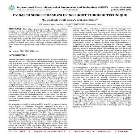 IRJET-PV Based Single Phase ZSI using Shoot through Technique