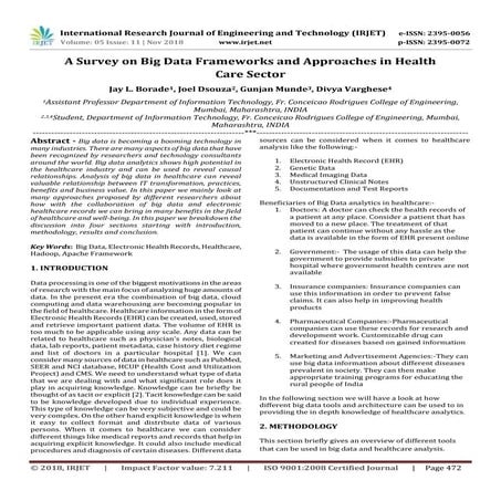 IRJET- A Survey on Big Data Frameworks and Approaches in Health Care Sector