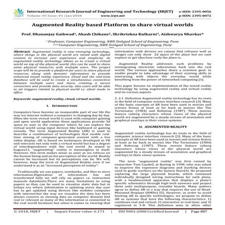 IRJET-Augmented Reality based Platform to Share Virtual Worlds