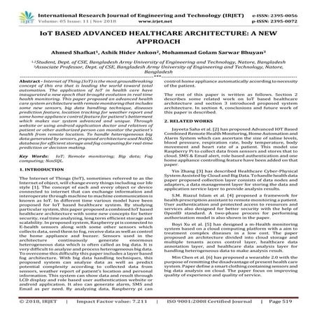 IRJET- IoT based Advanced Healthcare Architecture: A New Approach
