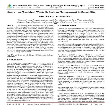 IRJET-Survey on Municipal Waste Collection Management in Smart City