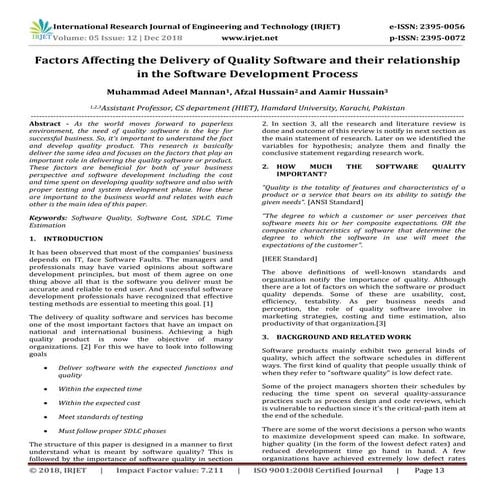 IRJET- Factors Affecting the Delivery of Quality Software and their ...