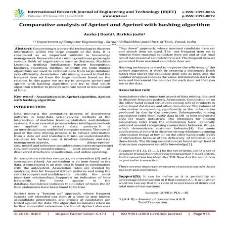 IRJET-Comparative Analysis of Apriori and Apriori with Hashing ...