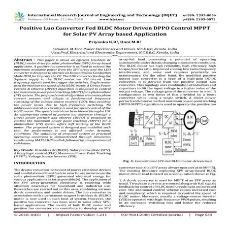 IRJET- Positive Luo Converter Fed BLDC Motor Driven DPPO Control MPPT for Sol...