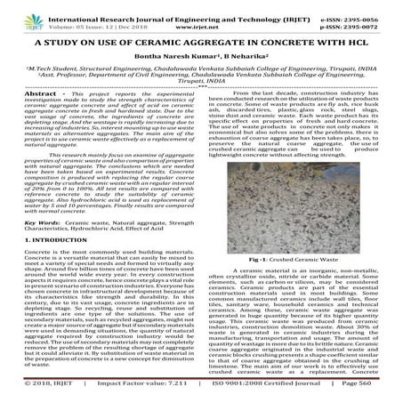 IRJET- A Study on Use of Ceramic Aggregate in Concrete with HCL