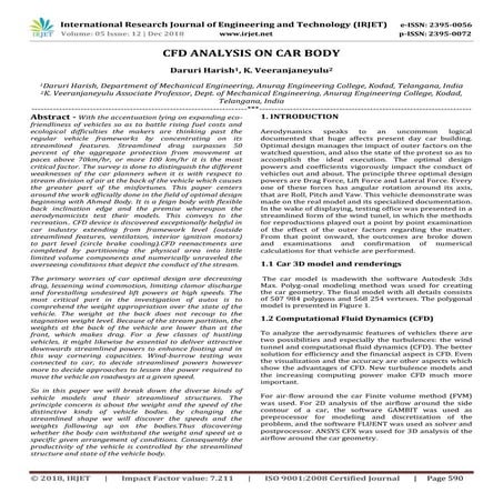 IRJET- CFD Analysis on Car Body