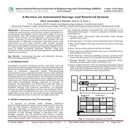 IRJET- A Review on Automated Storage and Retrieval System