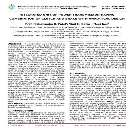 IRJET- Integrated Unit of Power Transmission having Combination of Clutch and...