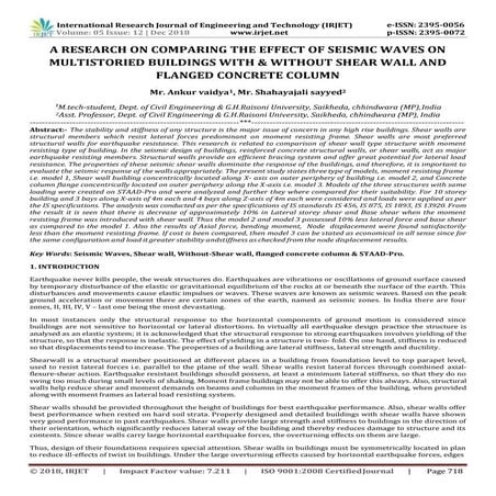 IRJET- A Research on Comparing the Effect of Seismic Waves on Multistoried Bu...