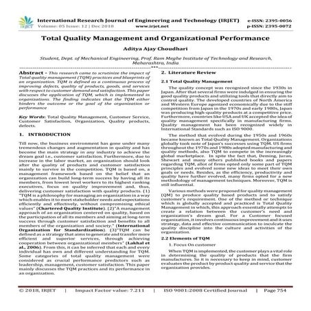 IRJET- Total Quality Management and Organizational Performance