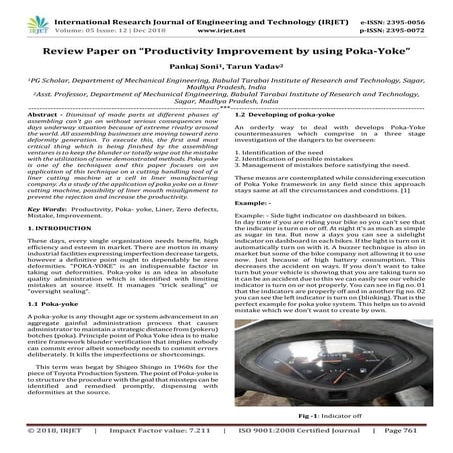 IRJET- Review Paper on “Productivity Improvement by using Poka-Yoke”
