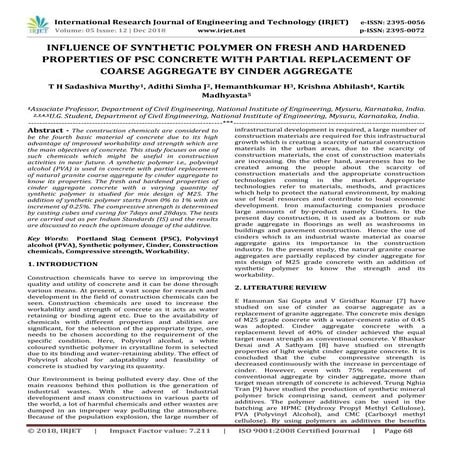 IRJET- Influence of Synthetic Polymer on Fresh and Hardened Properties of PSC...