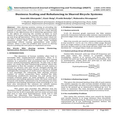 IRJET- Business Scaling and Rebalancing in Shared Bicycle Systems