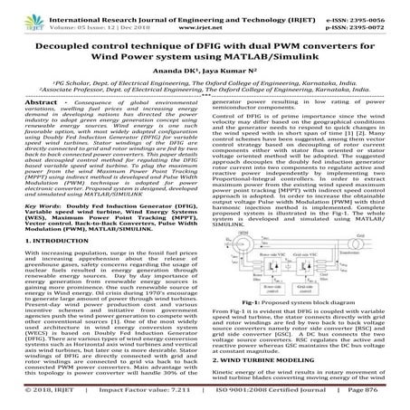 IRJET- Decoupled Control Technique of DFIG with Dual PWM Converters for Wind ...