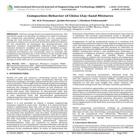 IRJET- Compaction Behavior of China Clay-Sand Mixtures