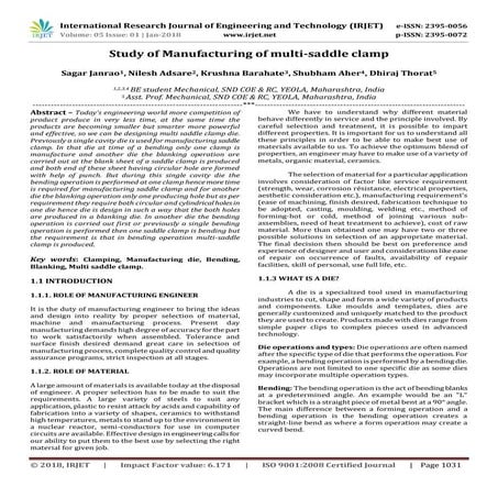 Study of Manufacturing of Multi-Saddle Clamp