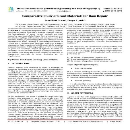 IRJET- Comparative Study of Grout Materials for Dam Repair