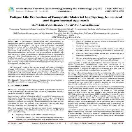 IRJET- Fatigue Life Evaluation of Composite Material Leaf Spring- Numerical a...