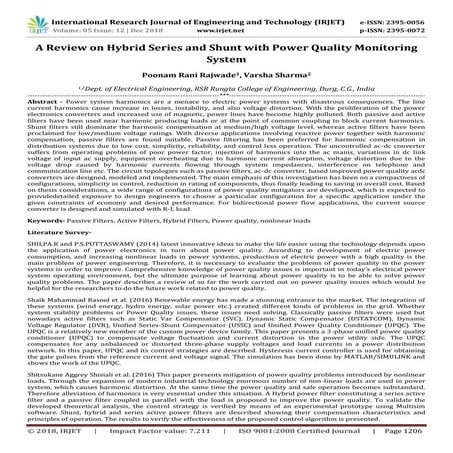 IRJET- A Review on Hybrid Series and Shunt with Power Quality Monitoring System