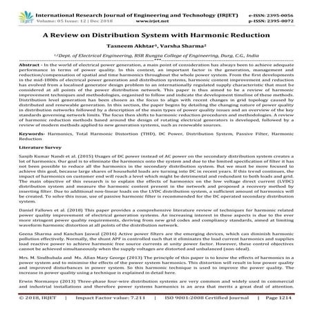 IRJET- A Review on Distribution System with Harmonic Reduction