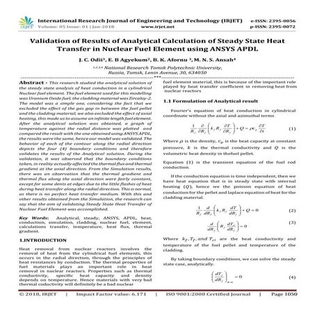 Validation of Results of Analytical Calculation of Steady State Heat Transfer...