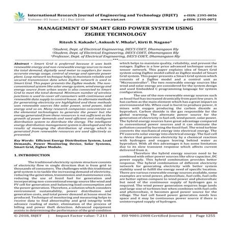 IRJET- Management of Smart Grid Power System using Zigbee Technology