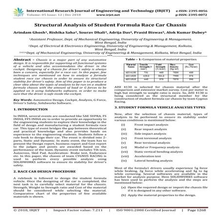 IRJET- Structural Analysis of Student Formula Race Car Chassis