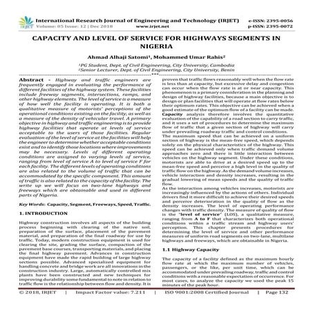 IRJET- Capacity and Level of Service for Highways Segments in Nigeria