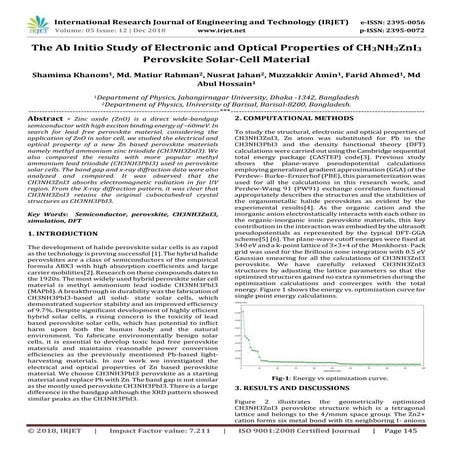 IRJET- The Ab Initio Study of Electronic and Optical Properties of CH3NH3ZnI3...