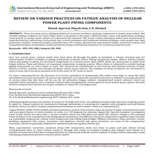 IRJET- Review on Various Practices on Fatigue Analysis of Nuclear Power Plant...