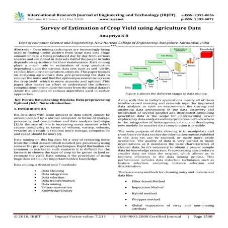 IRJET- Survey of Estimation of Crop Yield using Agriculture Data