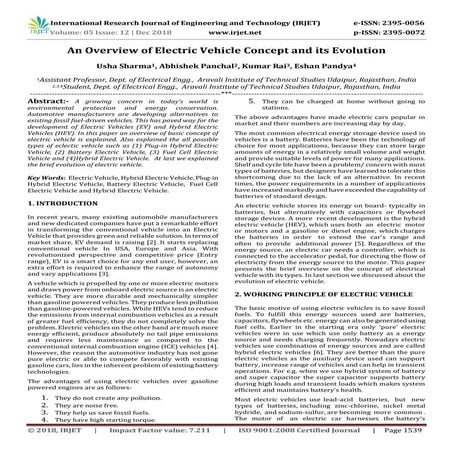 IRJET- An Overview of Electric Vehicle Concept and its Evolution