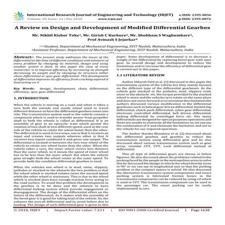 IRJET- A Review on Design and Development of Modified Differential Gearbox