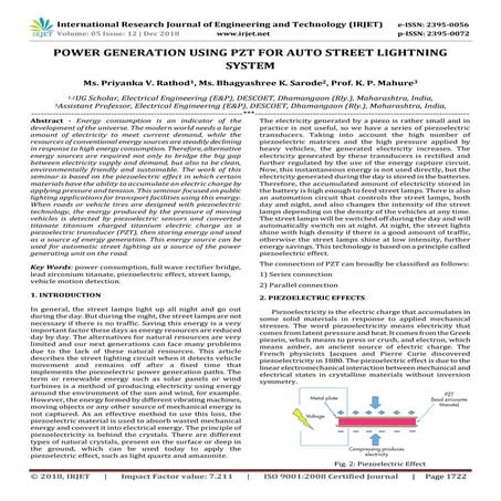 IRJET- Power Generation using PZT for Auto Street Lightning System