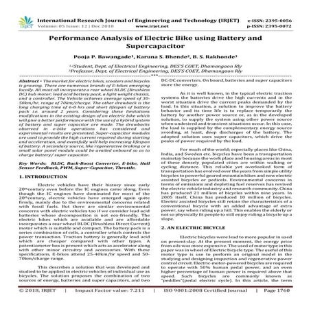 IRJET- Performance Analysis of Electric Bike using Battery and Supercapacitor